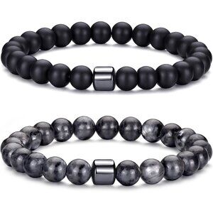 ⚡Rankeef Men 2 Black Flash Tiger Eye 8MM Natural Stone Crystal Beaded Bracelet
